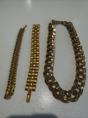Gold-Tone Lot Chain Necklace and Bracelets Set